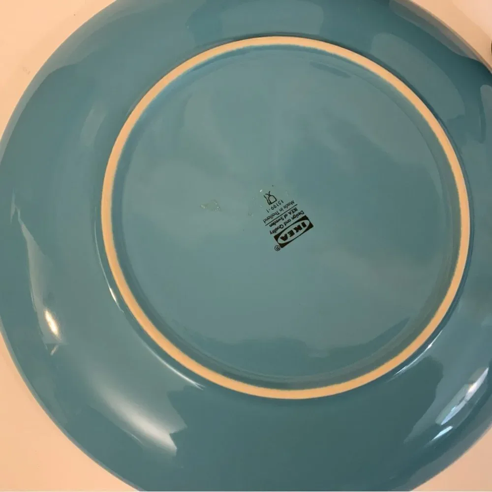 Lot of 3 IKEA FARGRIK Aqua Turquoise Blue 10.75” Dinner Plates Thailand #15199